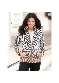 Fleecejacke Classic Basics, Damen, Gr. 56, grau (graphit, camel, bedruckt), 100% Polyester, gemustert, Jacken Fleecejacke