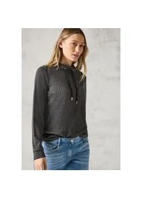 Langarmshirt Cecil, Damen, Gr. XL (44), grau (dunkelgrau melange), Stoff, 67% Polyester, 30% Viskose, 3% Elasthan, gestreift, normal normal, hoch geschlossener Ausschnitt, B&uuml;ndchen, Shirts Langarmshirt, mit Stehkragen