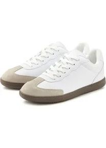 Sneaker ELBSAND "Freizeitschuh", Damen, Gr. 44, wei&szlig;, Obermaterial: 90% Lederimitat, 10% Rindsleder. Decksohle: 100% Polyester. Futter: 100% Polyester. Laufsohle: 100% Synthetik, unifarben mit Farbeinsatz, Schuhe Sneaker Retrosneaker, Retro Sneaker, Halbschuh, Schn&uuml;rschuh mit Lederanteil Unisex