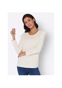 Langarmshirt Classic Basics "Langarm-Shirt", Damen, Gr. 42, beige (ecru), 100% Baumwolle, unifarben, Rundhals, Shirts Langarmshirt