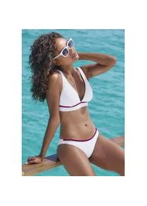 Triangel-Bikini-Top s.Oliver "Junis", Damen, Gr. 40, Cup C/D, wei&szlig;, Recycling-Polyamid, kontrastfarbene Details, unifarben, Bikini-Oberteile, mit geflochtener Kordel