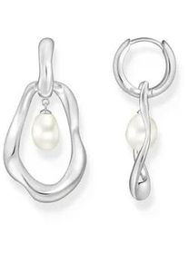 Paar Creolen Thomas Sabo "Natural Beauty Statement-Creolen mit Anh&auml;nger, Bold Elegance", bunt (silberfarben, wei&szlig;), Ohrringe, Damen, Perlen Silber 925 (recycelt), Perlen, Silber 925 (recycelt), mit S&uuml;&szlig;wasserzuchtperle