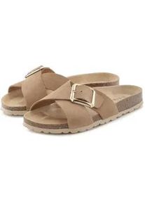 Pantolette ELBSAND "Mule, Sandale, offener Schuh, Sommerschuh, Lederpantolette", Damen, Gr. 41, beige, Obermaterial: 100% Rindsleder. Decksohle: 100% Rindsleder. Laufsohle: 100% Synthetik, unifarben, Schuhe Pantolette, aus hochwertigem Leder mit weichem Korkfu&szlig;bett