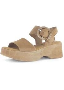 Sandalette Gabor, Damen, Gr. 41, braun (hellbraun), Ziegenveloursleder, unifarben, Schuhe Sandalette, Sommerschuh, Riemchensandale mit Plateau in Holzoptik