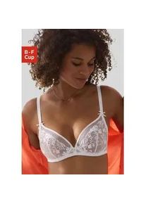 B&uuml;gel-BH Lascana, Damen, Gr. 100, Cup D, wei&szlig;, Mesh, Obermaterial: 66% Polyamid, 32% Polyester, 2% Elasthan, BHs B&uuml;gel-BH, mit zarter Blumenstickerei und filigranen Accessoires, sexy Dessous