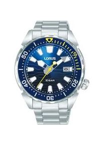 Quarzuhr Lorus, silber (silberfarben, blau), Armbanduhren, Herren, Quarzuhr, Armbanduhr, Herrenuhr, Edelstahlarmband, analog, Datum, Leuchtindizes