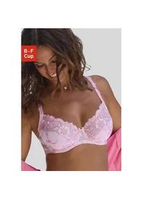 B&uuml;gel-BH Lascana "Wanda", Damen, Gr. 100, Cup E, rosa (pink, rose), Spitze, Obermaterial: 78% Polyamid, 12% Polyester, 6% Baumwolle, 4% Elasthan, BHs B&uuml;gel-BH, mit Stickerei Spitze in floraler Optik, Dessous