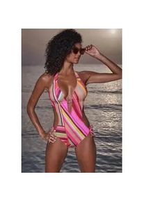Monokini Bruno Banani, Damen, Gr. 40, Cup A/B, orange (orange bedruckt), Obermaterial: 80% Polyester, 20% Elasthan. Futter: 100% Polyamid, bedruckt, Badeanz&uuml;ge, mit edlem Zierring