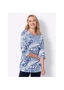 Longshirt Classic Basics "Longshirt", Damen, Gr. 40, blau (hellblau, royalblau, bedruckt), 100% Baumwolle, gemustert, mehrfarbig, Rundhals, Shirts Longshirt