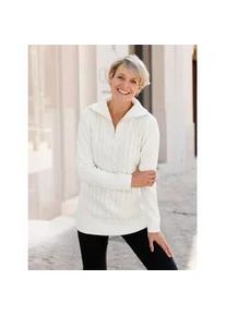 Longpullover Classic Basics "Longpullover", Damen, Gr. 46, beige (ecru), 100% Polyacryl, unifarben, Pullover Longpullover