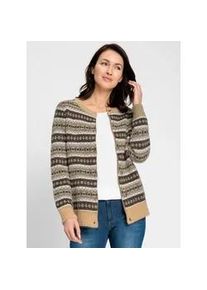 Jacquardstrickjacke Inspirationen, Damen, Gr. 36, braun (camel, sesam, gemustert), 61% Polyacryl, 34% Polyamid, 5% Wolle, gemustert, mehrfarbig, meliert, Strickjacken