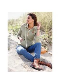 Fleecejacke Casual Looks, Damen, Gr. 42, gr&uuml;n (oliv, ecru, geringelt), 100% Polyester, gemustert, gestreift, mehrfarbig, Jacken Fleecejacke