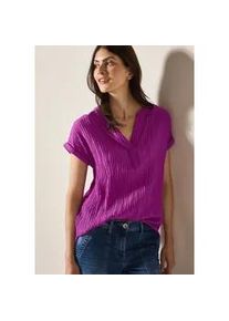 Kurzarmbluse Cecil, Damen, Gr. M (40), anemone pink, Web, Obermaterial: 70% Viskose, 30% Polyamid, unifarben, gerade h&uuml;ftbedeckend, V-Ausschnitt, Aufschlag, Blusen, mit geschlitztem Ausschnitt und Streifenstruktur