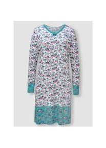 w&auml;schepur Nachthemd W&Auml;SCHEPUR "Nachthemd", Damen, Gr. 44/46, Normalgr&ouml;&szlig;en, beige (ecru, ozean, bedruckt), 50% Baumwolle, 50% Viskose, bedruckt, gebl&uuml;mt, gemustert, mehrfarbig, Kleider Nachthemd