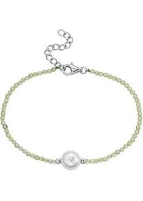 Armband Smart Jewel "mit Edelstein-Kugeln + Muschelkern-Perle, Silber 925", gr&uuml;n, Armb&auml;nder, Damen, 19cm, Silber 925 (Sterlingsilber), Armband