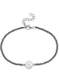 Armband Smart Jewel "mit Edelstein-Kugeln + Muschelkern-Perle, Silber 925", grau, Armb&auml;nder, Damen, 19cm, Silber 925 (Sterlingsilber), Armband