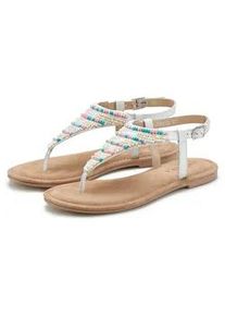Sandale Lascana "Zehentrenner, Pantolette, Sandalette, Sommerschuh", Damen, Gr. 36, wei&szlig;, Obermaterial: 60% Synthetik, 40% Schafsleder. Decksohle: 100% Textilmaterial. Futter: 100% Lederimitat. Laufsohle: 100% Synthetik, mehrfarbig, Schuhe Sandale, mit Schmucksteinchen und Lederanteil