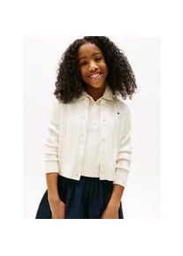Strickjacke Tommy Hilfiger "POINTELLE CARDIGAN LS", M&auml;dchen, Gr. 6 (116), wei&szlig; (ivory petal), Strick, Obermaterial: 100% Baumwolle, unifarben, regular fit h&uuml;ftlang, Rundhals, B&uuml;ndchen, Strickjacken Strickjacke, f&uuml;r Kinder bis 16 Jahre, mit s&uuml;&szlig;em Muster