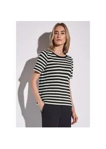 T-Shirt Street One, Damen, Gr. 36, schwarz, Web, 65% Baumwolle, 35% Polyester, gestreift, gerade normal, Rundhals, B&uuml;ndchen, Shirts T-Shirt, mit Rundhalsausschnitt