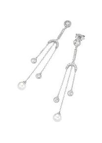 Paar Ohrh&auml;nger "mit S&uuml;&szlig;wasser-Perlen und Zirkonia, Silber 925", silber, Giorgio Martello MILANO, Ohrringe, Damen, Silber 925 (Sterlingsilber)