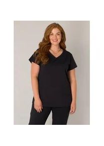 V-Shirt Base Level Curvy "Lilly", Damen, Gr. 52, schwarz, Single Jersey, Obermaterial: 75% Polyamid, 25% Elasthan, unifarben, bequem h&uuml;ftbedeckend, V-Ausschnitt, Shirts, mit Stretch