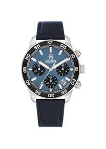 Chronograph Tommy Hilfiger "TH85 CHRONOGRAPH", blau (dunkelblau), Armbanduhren, Damen, Chronograph, Quarzuhr, Armbanduhr, Herrenuhr, Lederarmband, analog, Tag