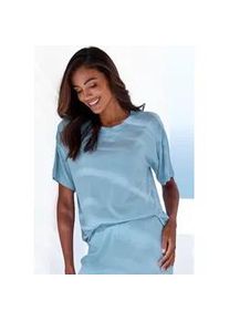 Pyjamaoberteil s.Oliver, Damen, Gr. 44/46, blau (hellblau, meliert), Rippware, Obermaterial: 92% Modal (TENCELTM), 8% Elasthan, meliert, loose fit h&uuml;ftlang, Rundhals, Shirts, in elastischer Rippware