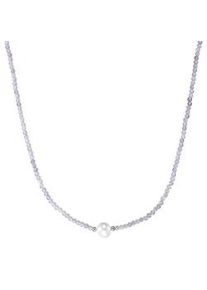 Collier Smart Jewel "mit Stein-Kugeln + Muschelkern-Perle, Silber 925", lila, Halsketten, Damen, 45cm, Silber 925 (Sterlingsilber), Collier