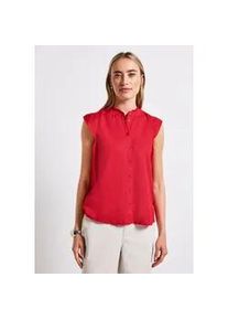 Blusentop Street One, Damen, Gr. 44, rot (glory rot), Web, 60% Leinen, 40% Baumwolle, unifarben, normal normal, Rundhals, R&uuml;schen, Blusen Blusentop, mit Knopfleiste