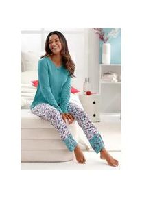 w&auml;schepur Schlafanzug W&Auml;SCHEPUR, Damen, Gr. 36/38, blau (ozean, ecru, bedruckt), 50% Baumwolle, 50% Viskose, Homewear-Sets Schlafanzug
