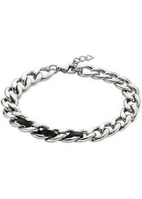 Armband Bruno Banani "Schmuck Geschenk Edelstahlarmband mit Lederimitateinsatz", schwarz (edelstahlfarben, schwarz), Armb&auml;nder, Damen, 21cm, Edelstahl Lederimitat, Edelstahl, Lederimitat, Armband