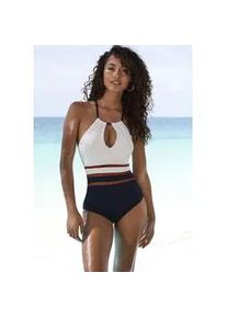 Badeanzug Lascana, Damen, Gr. 38, Cup A/B, schwarz-wei&szlig; (wei&szlig;, schwarz), Obermaterial: 92% Polyamid, 8% Elasthan. Obermaterial 2: 45% Polyester, 20% Elasthan, 18% metallisierte Fasern, 17% Polyamid, Colorblocking, Badeanz&uuml;ge Badeanzug
