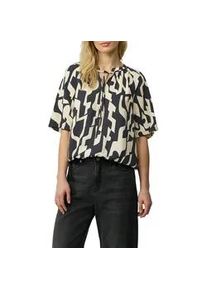 Kurzarmbluse s.Oliver, Damen, Gr. 36, schwarz (schwarz aop), Obermaterial: 84% Viskose, 16% Polyamid, bedruckt, relaxed fit taillenbedeckt, Rundhals, gerader Abschluss, Blusen, mit All-Over Print