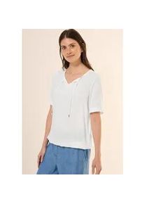 Kurzarmbluse Cecil, Damen, Gr. XXL (46), wei&szlig;, Stoff, 100% Viskose, unifarben, klassisch normal, Rundhals, B&uuml;ndchen, Blusen, mit Elastiksaum