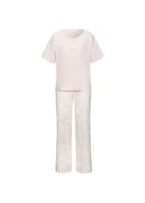 Pyjama s.Oliver, Damen, Gr. 40/42, rosa (rosa, wei&szlig; gemustert), Single Jersey, Obermaterial: 50% Baumwolle, 50% Viskose, gemustert, l&auml;ssig geschnitten lang, Rundhals, angeschnitten abgesteppte Kante, Homewear-Sets Pyjama, mit grafischem Print