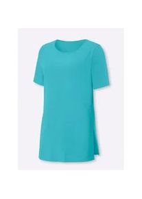Longshirt Classic Basics "Longshirt", Damen, Gr. 48, blau (t&uuml;rkis), 100% Baumwolle, unifarben, Rundhals, Shirts Longshirt