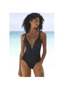 Badeanzug Lascana "Zade", Damen, Gr. 42, Cup A/B, schwarz, Recycling-Polyamid, unifarben, Badeanz&uuml;ge Badeanzug, Mit Zierperle am Ausschnitt