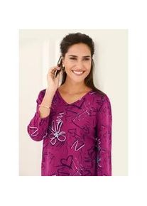 3/4-Arm-Shirt Classic Basics "Shirt", Damen, Gr. 50, pink (fuchsia), 100% Baumwolle, bedruckt, gemustert, V-Ausschnitt, Shirts 3/4-Arm-Shirt