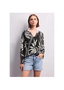 Chiffonbluse STREET ONE STUDIO, Damen, Gr. 42, schwarz, Stoff, 100% Polyester, bedruckt, normal normal, V-Ausschnitt, abgesteppt, Blusen Chiffonbluse, im lockeren Schnitt