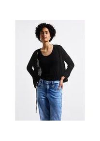 Cardigan Street One, Damen, Gr. 34, schwarz, Web, 50% Baumwolle, 50% Polyacryl, unifarben, normal normal, ohne Ausschnitt, B&uuml;ndchen, Strickjacken, mit 3/4 &Auml;rmeln