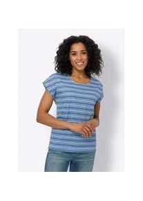 Rundhalsshirt Classic Basics "Shirt", Damen, Gr. 54, blau (mittelblau, ecru, geringelt), 100% Baumwolle, gemustert, gestreift, mehrfarbig, Rundhals, Shirts Rundhalsshirt