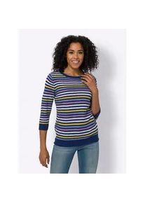 Ajourpullover Classic Basics "Ajour-Pullover", Damen, Gr. 54, blau (royalblau, ecru, geringelt), 100% Polyacryl, gemustert, gestreift, Pullover