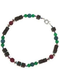 Kette ohne Anh&auml;nger Jobo "Edelsteinkette bunt", bunt (mehrfarbig), Halsketten, Damen, Lava, L: 46, Lava, Achat und H&auml;matin 46 cm