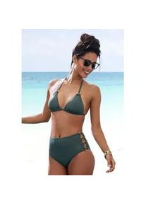 Highwaist-Bikini-Hose Lascana "Italy", Damen, Gr. 34, N-Gr, gr&uuml;n (oliv), Microfaser, Microfaser, Polyamid, unifarben, Badehosen, Goldfarbene Zierringe