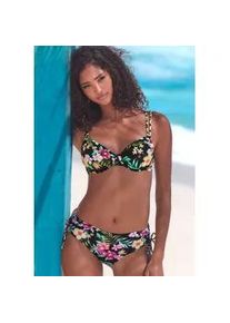 B&uuml;gel-Bikini-Top Buffalo "Simba", Damen, Gr. 42, Cup F, schwarz (schwarz bedruckt), Recycling-Polyamid, gebl&uuml;mt, Bikini-Oberteile, im angesagten Print