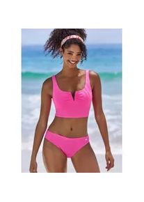 Crop-Bikini-Top Venice Beach "Lucky", Damen, Gr. 34, Cup A/B, pink, Recycling-Polyamid, Rippoptik, unifarben, Bikini-Oberteile, mit V-B&uuml;gel Detail vorne