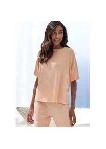 Pyjamaoberteil s.Oliver, Damen, Gr. 36/38, orange (orange, meliert), Rippware, Obermaterial: 92% Modal (TENCELTM), 8% Elasthan, meliert, loose fit h&uuml;ftlang, Rundhals, Shirts, in elastischer Rippware