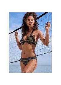 B&uuml;gel-Bikini ELBSAND "Zone", Damen, Gr. 44, Cup F, gr&uuml;n (olive, schwarz), Recycling-Polyamid, gestreift, Bikini-Sets B&uuml;gel-Bikini, mit kontrastfarbenen Streifen und Schriftz&uuml;gen