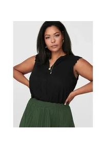 Blusentop Only CARMAKOMA "CARMUMI SL TOP WVN NOOS", Damen, Gr. 46, schwarz, Web, Obermaterial: 100% Viskose, unifarben, figurbetont h&uuml;ftbedeckend, V-Ausschnitt, Blusen Blusentop, mit Spitze