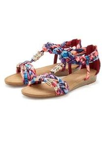 Sandale Lascana "Sommerschuh, Pantolette, offener Schuh, Sandalette", Damen, Gr. 42, bunt (pink, lila, blau), Obermaterial: 100% Textilmaterial. Decksohle: 100% Lederimitat. Futter: 100% Textilmaterial. Laufsohle: 100% Synthetik, leicht gl&auml;nzend, mehrfarbig, Schuhe Sandale, mit raffinierten Riemchen und Verzierung VEGAN